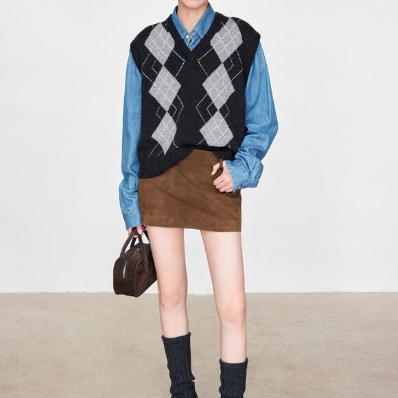 CHICJOC Luxury 100% Cashmere Argyle Sweater Vest – Size 38 - Picture 3 of 16